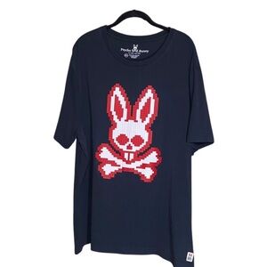 Psycho Bunny Black Crew-Neck T-Shirt Red White Raised Bunny Size 2XL